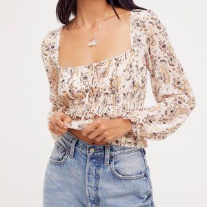 Free People Printed Floral Boho Top